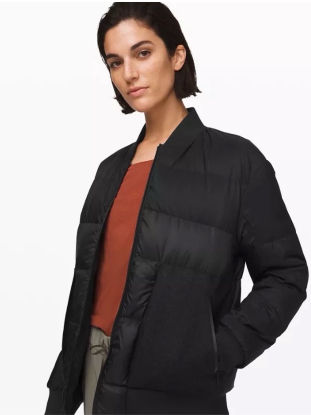 Lululemon Roam Far Wool Bomber Jacket Black / Heathered Black Size 10 Reversible